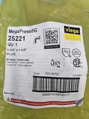 Viega MegaPress 25221 MegaPressG 90 Elbow Carbon Steel 1-1/2″ x 1-1/2″