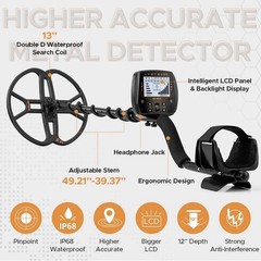 13″ Metal Detector for Adults Professional, Double-D Waterproof Search Coil Gold