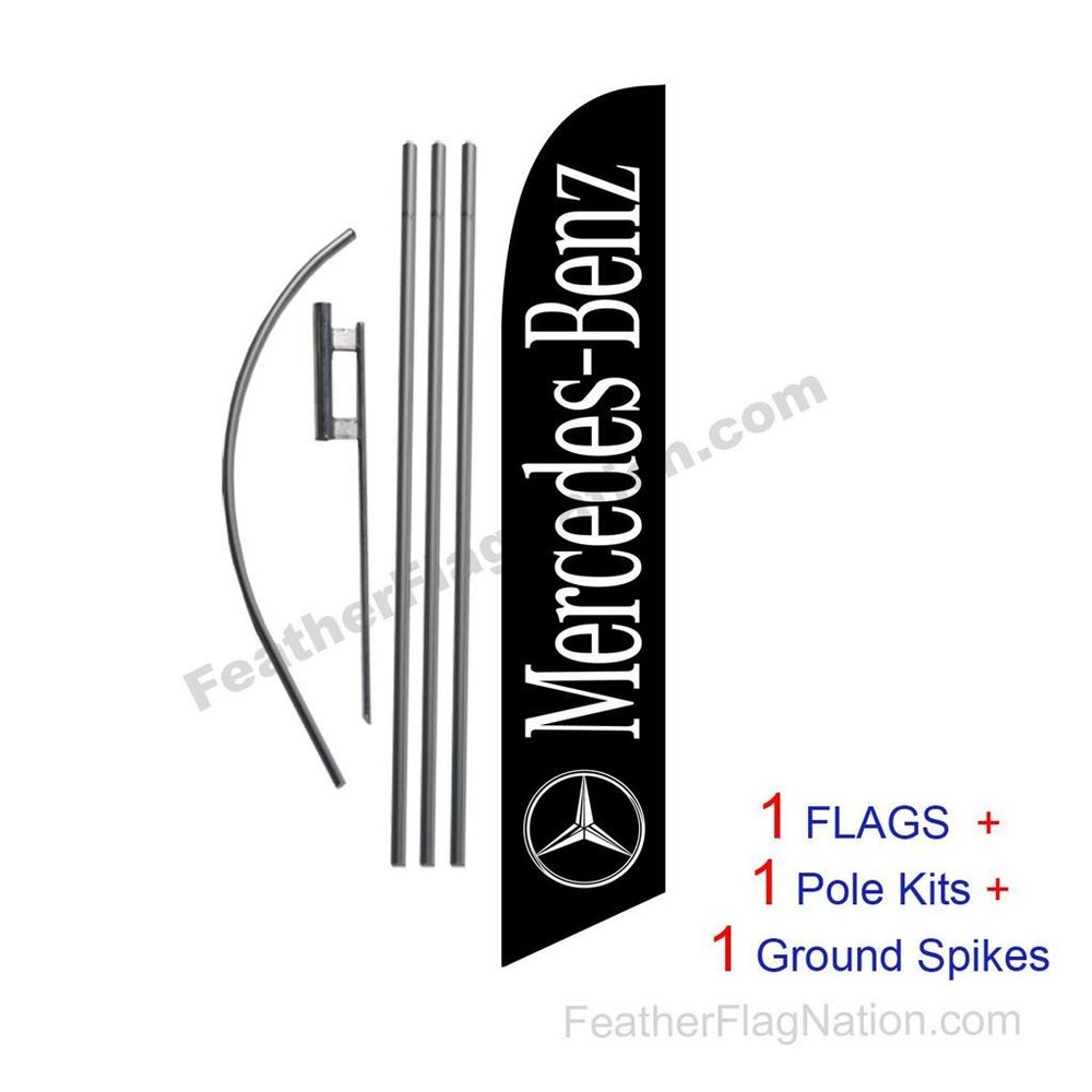 Custom black Mercedes-Benz 15′ Feather Banner Swooper Flag Kit with pole+spike