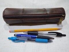 Leather Pencil Case Pouch Full Grain Zippered Stationery Bag for Work Office Art