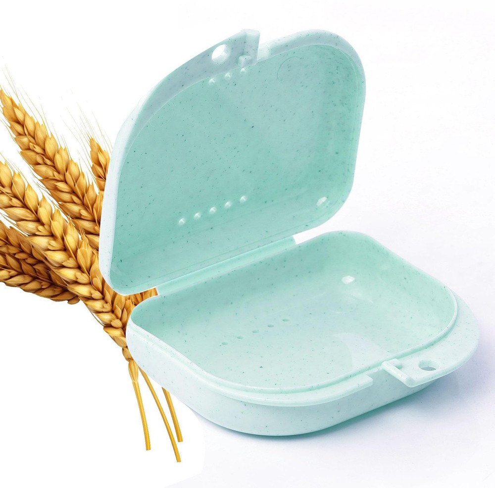 LA MIERE Retainer Case Wheat Straw Denture Case, Standard, Celery Green