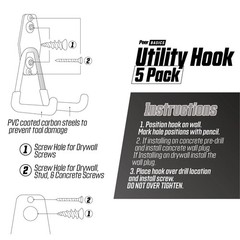 PeerBasics 5 Pack Hook Set Black Metal PVC Coated 50 lb