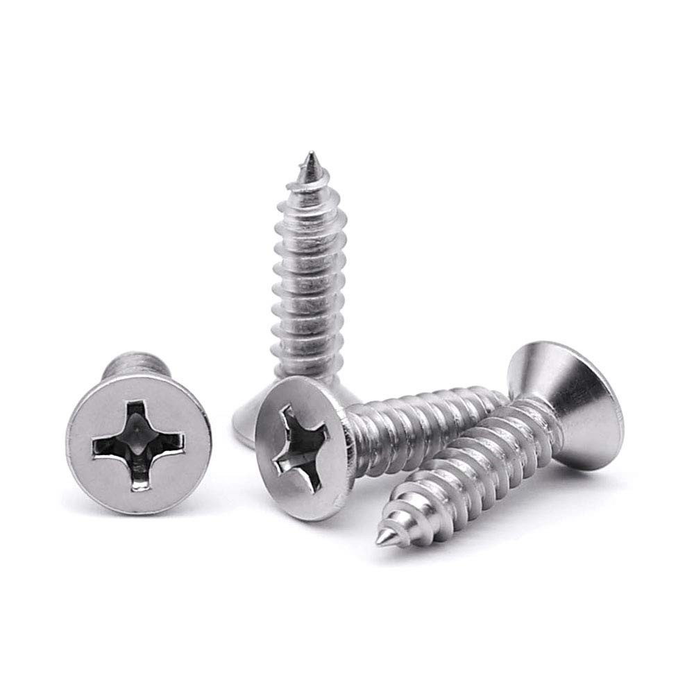 #4 x 7/8″ (100 pcs) Flat Head Sheet Metal Screws, 304 Stainless Steel (18-8), Ph