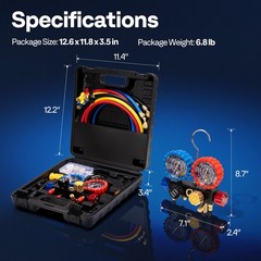 4 Valve HVAC Manifold Gauge Set R410A R454B R32 R22 AC Gauges w/ 5ft Hoses Kit