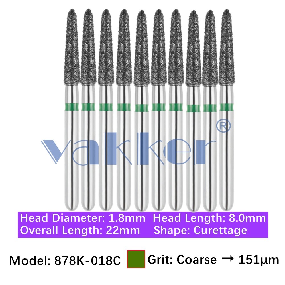 10/Pk Dental Diamond Burs 878K-018C Gingival Curettage Coarse Grit Friction Grip