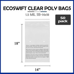 50 14×18 EcoSwift Self Seal Suffocation Warning Clear Poly Bags Free Shipping