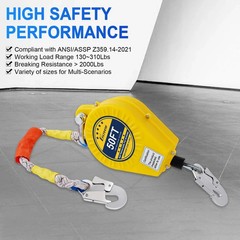 Self Retractable Lifeline Fall Protection Arrester 50FT Yellow