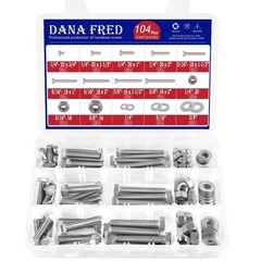 104pcs 304 Stainless Steel Bolts Nuts and Washers Kit,1/4-20,5/16-18,3/8-16 H…