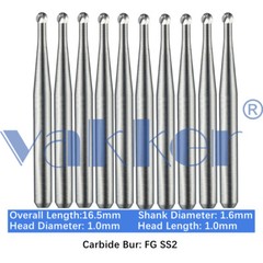 Vakker 10PC Dental Bur Friction Grip Carbide Burs FG SS 2 6 8 Short Shank 16.5mm