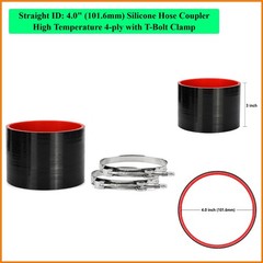 Straight ID: 4.0″ 101.6mm Silicone Hose Coupler High Temperature 4-ply with T…
