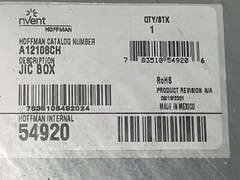 QTY Hoffman NVENT A12108CH JIC Box Enclosure 12′ x 10″ x 8″ Hinged, Screw Clamp