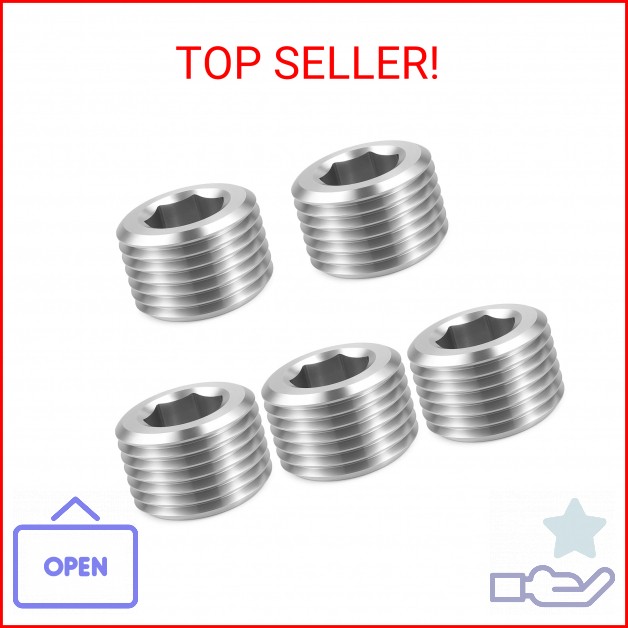 5 PCS 3/8″ NPT Male Pipe Plug Stainless Steel Pipe Plug Fitting Set Hex Counter