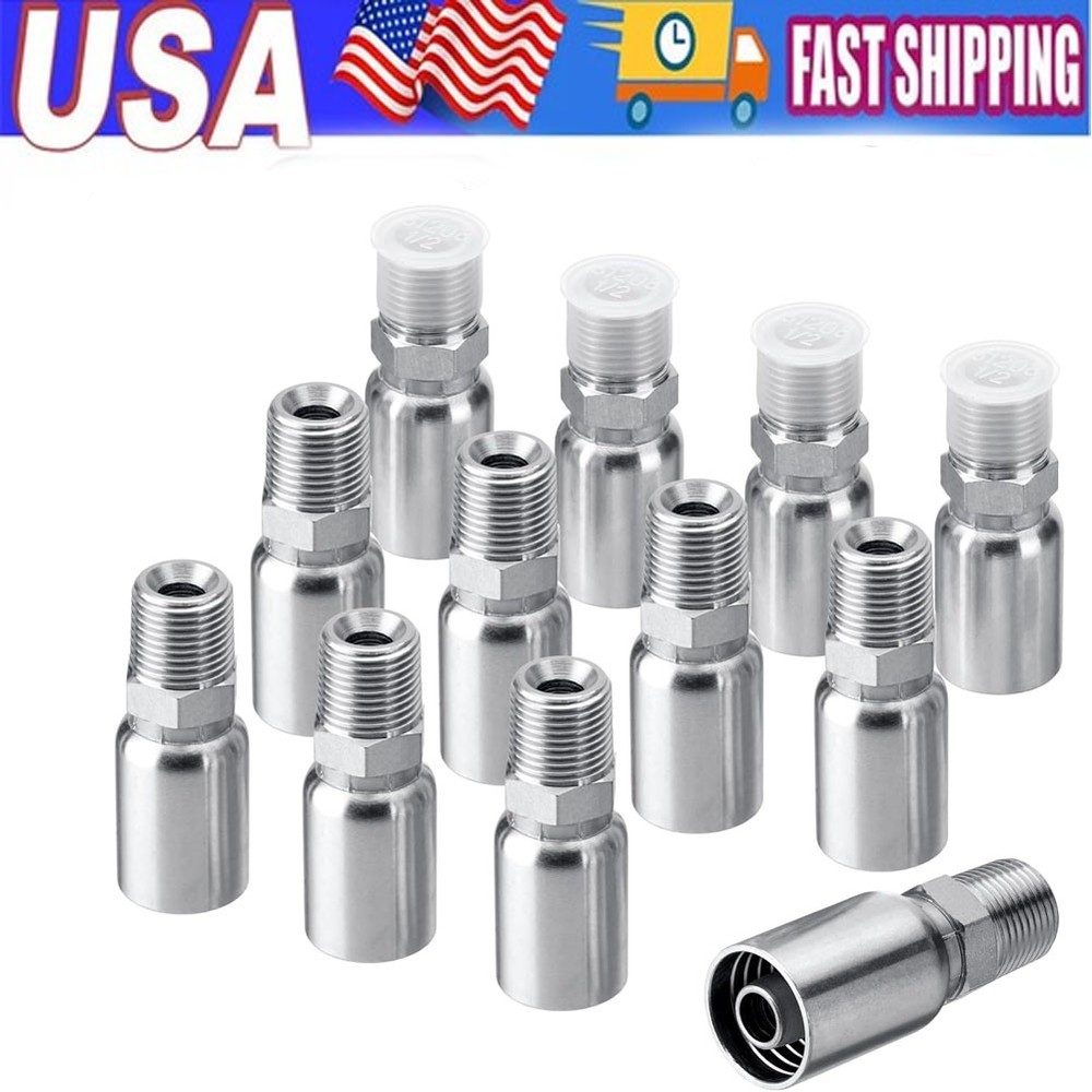 12 x 1/2″ I.D. Hose x 1/2″ NPTF Male Hydraulic Hose End Crimp Fitting W/ Cover