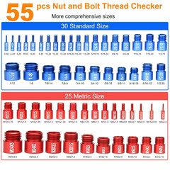 55 Pcs Nut and Bolt Thread Checker (25 Metric & 30 Standard), Bolts and Nut Iden