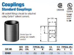185 ea THOMAS & BETTS E940D CARLON 1/2″ PVC CONDUIT COUPLINGS, FREE SHIPPING