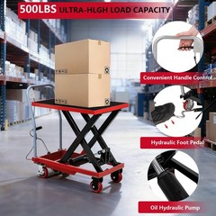 500LB Hydraulic Lift Table Cart 28.5in Single Scissor Lift Table w/ Non-Slip Pad