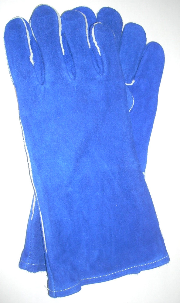Blue Welding Gloves 13.5″ Split Shoulder Cowhide w Fleece Lining Palm Patch LG