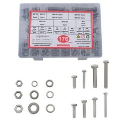 176 Pieces M6 M8 M10 Bolts and Nuts Flat Washers Combination Kit Stainless Steel
