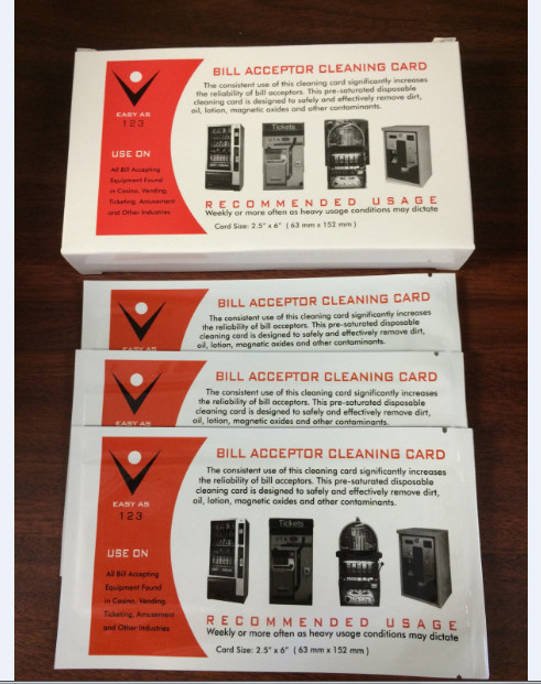 Dollar Bill Acceptor Pre-saturated Cleaning Card -ALCOHOL FREE – 25 pack