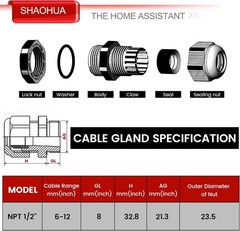 30PCS 1/2″ NPT Cable Gland, IP68 Waterproof Adjustable Strain Relief Cord Connec