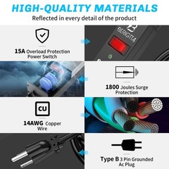 12 Outlet Surge Protector Metal Power Strip, 1800J Mountable Power Outlet, He…