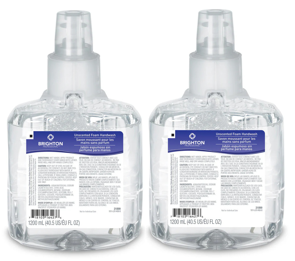 2 Refills Brighton 21899 Unscented Foam Handwash 1200ml for LTX-12 Dispenser