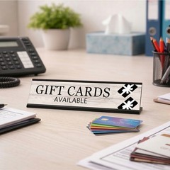 Signs ByLITA Gift Cards Available Graphic Black Frame, Desk Sign (2×8″)
