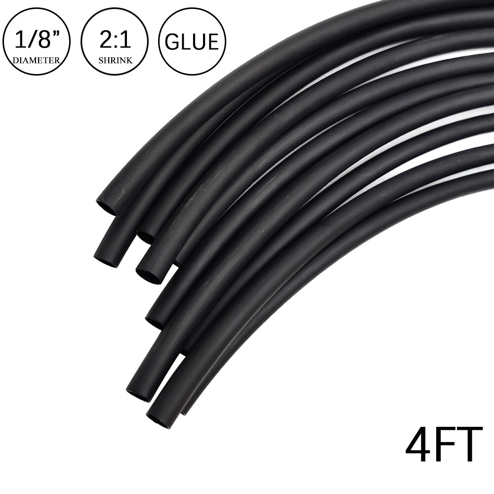 2:1 Heat Shrink Tubing Tube 1/8″ Black Glue Waterproof Dual Wall Wires Wrap
