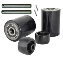 Pallet Jack/Truck Poly Wheels Full Set with Axles, Bearings, Entry Rollers, Caps