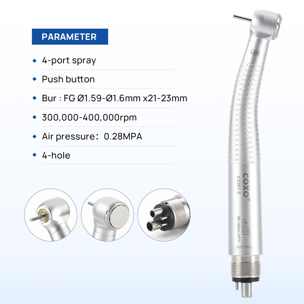 COXO Dental LED Handpiece CX207-2 High-Speed Air Turbine 4 Holes Handpiece