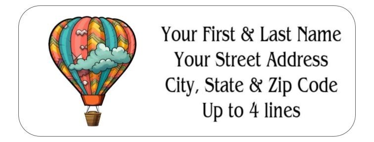 150 Colorful Hot Air Balloon Clouds Mailing Return Address Labels Personalized
