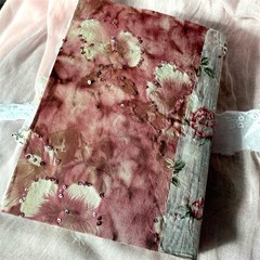 Handmade Vintage Silk Fabric Junk Journal Book Romantic Floral 2 Signatures Lace