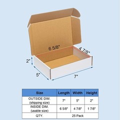 Cajas De Envio 7X5X2” Paquete De 25 Cajas Carton Corrugado Blanco Para Pequenas