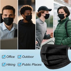 100 Pcs Disposable Face Masks, 3 Ply Face Masks Black Disposable Mask, (Dispo…