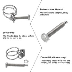 6Pcs Double Wire Hose Clamp 28-32mm Adjustable Hose Clip with M8 Bolt