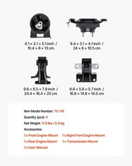 Engine Motor Mount and Transmission Mount Kit Replacement, Set of 4, Compatible