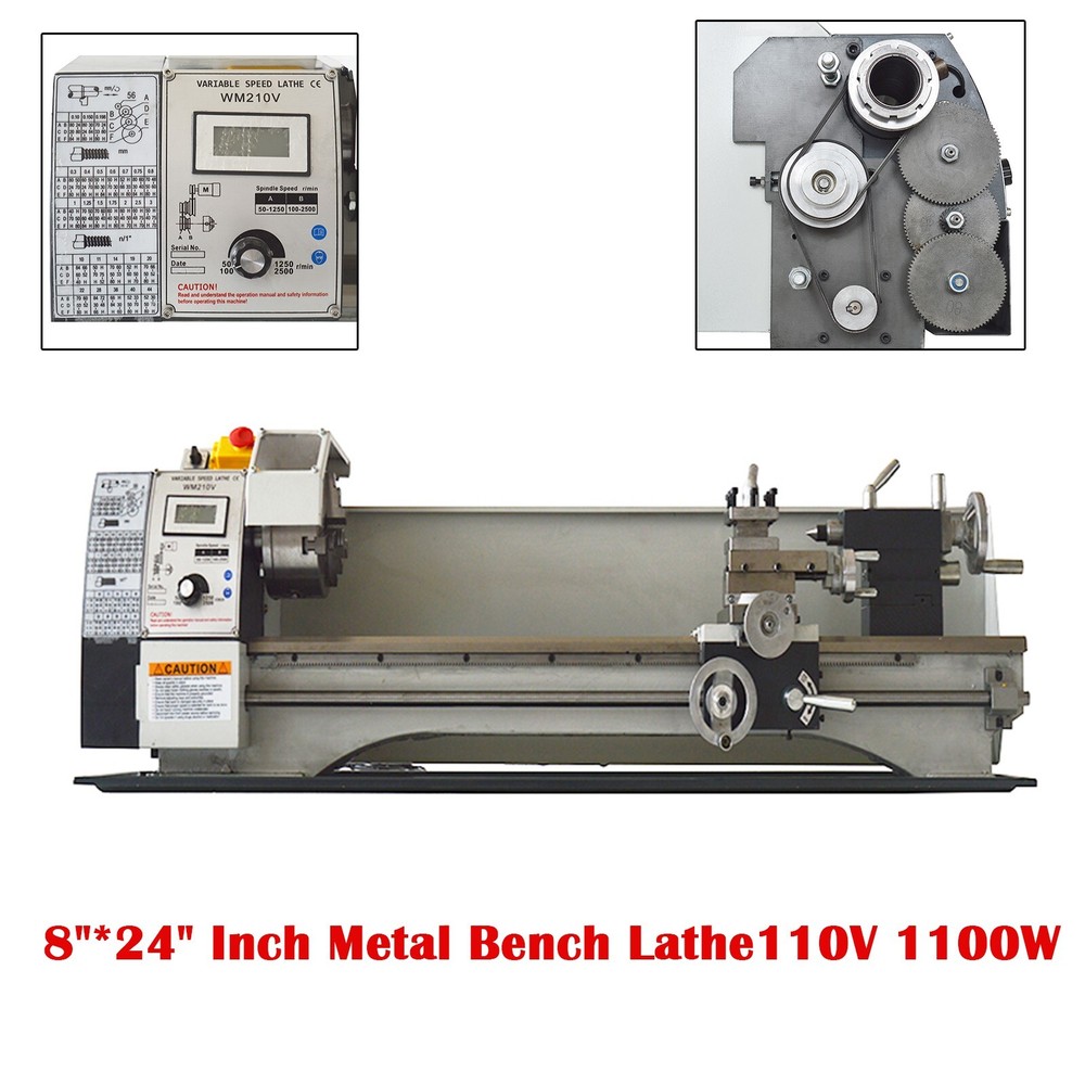 8″*24″ WM210V Inch Precision Metal Bench Lathe Metalworking Brushless Motor