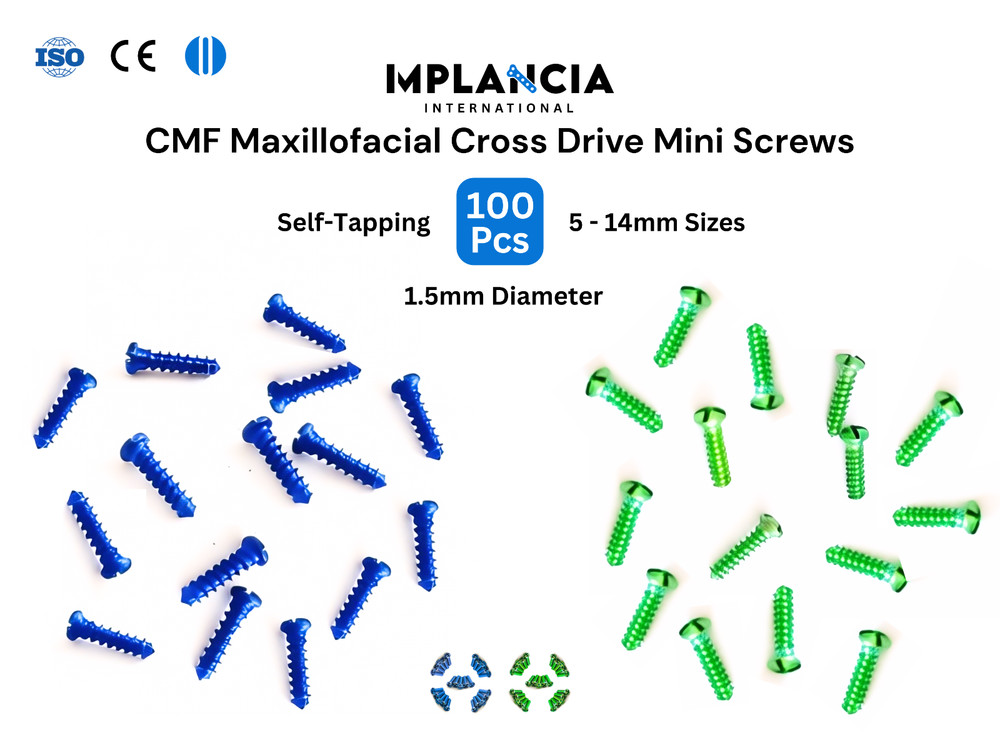 Maxillofacial Titanium Self-Tapping Screws Set 100 Pcs Assorted Sizes 5mm–14mm
