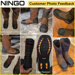 NINGO Men Steel Toe Waterproof Work Boots Square Toe Industrial Motorcycle Boots
