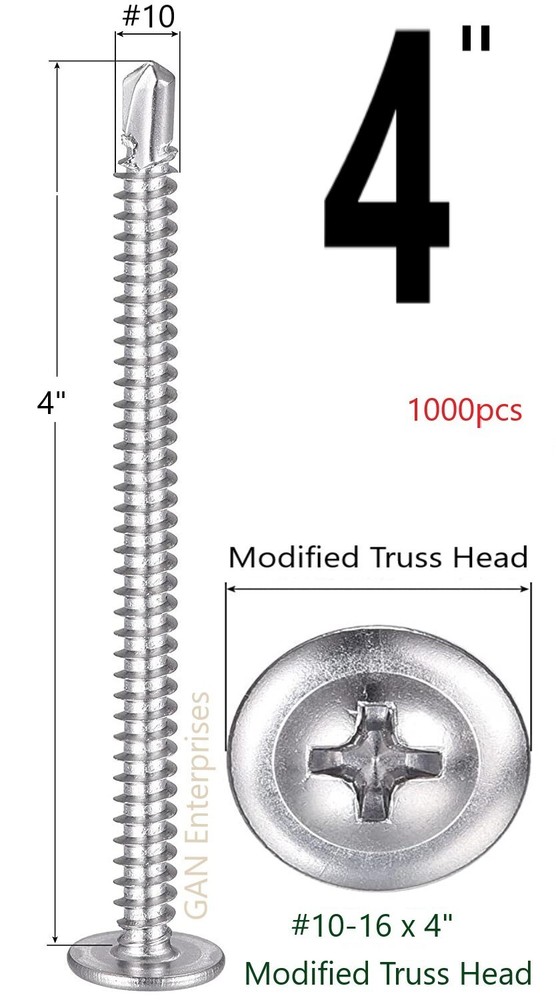 Modified Truss Head #10 x 4″ Self-Drilling K-Lath Tek Screws 3pt (1000)
