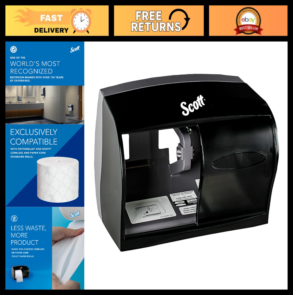 Coreless Toilet Paper Dispenser – Wall Mounted, Holds 2 Rolls, Black, Commercial