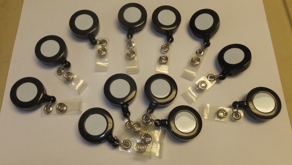 12 Piece Retractable ID Card/Badge Reel Holder – Black & White