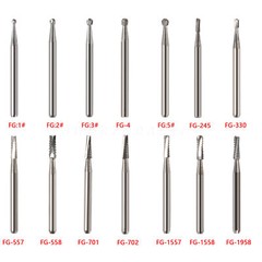 Dental Tungsten Carbide Steel Burs FG Drills Round Pear Taper Fissure Cutter