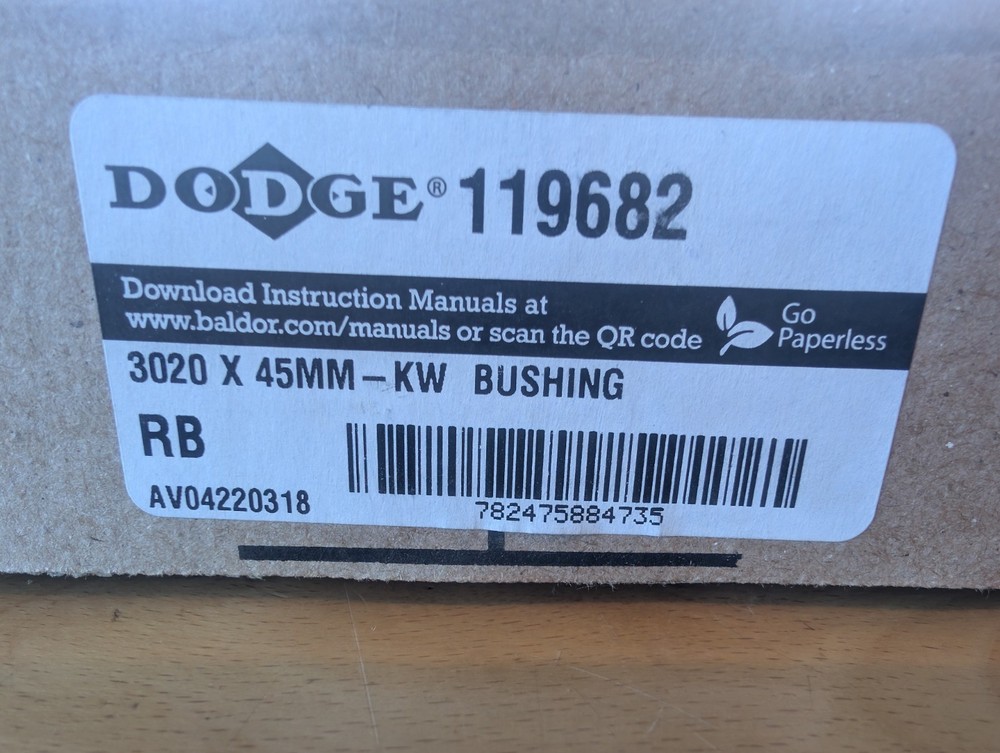 Dodge 119682 3020 Taper-Lock Bushing 45mm Bore 14×3.8mm Keyway New Open Box Bald