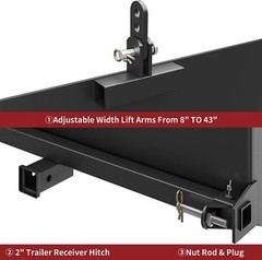 3 Point Attachment Adapter Skid Steer Plate 2″ Trailer Hitch Receiver Adjustable