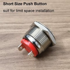 19mm Short Type Latching Stainless Steel Push Button Switch 20A 12-24V SPST