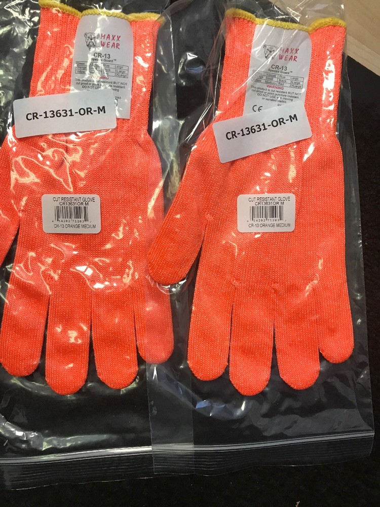 2-MAXX WEAR CUT RESISTANT ORANGE GLOVE- CR-13 Spectra Guard MEDIUM CR-13631-NEW