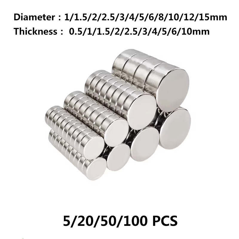 5/20/50/100pcs N35 N52 NdFeB Magnets (1mm-15mm) x (0.5mm-10mm) DxT, Round Disc​