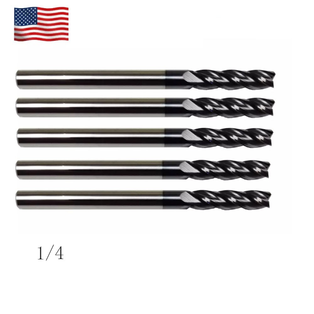 5PCS 1/4″ 4 FLUTE LONG CARBIDE END MILL – TiALN COATED