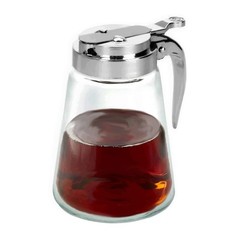 Glass Bottle Syrup Pitcher Honey Maple 12 Ounces, / Chrome